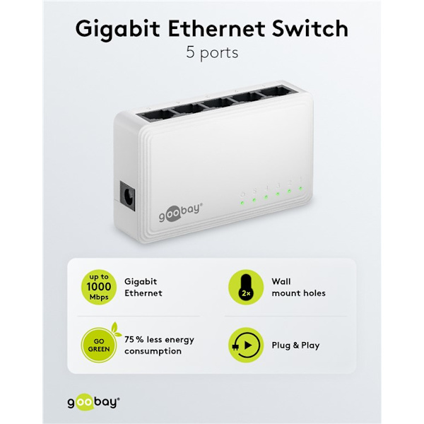 5-port Gigabit Ethernet netværksswitch