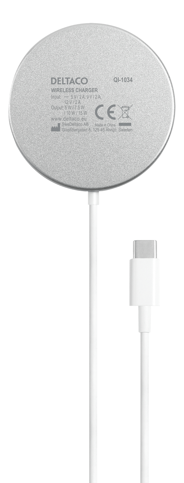 Magnetisk trådløs oplader, 15 W, USB-C, hvid/sølv
