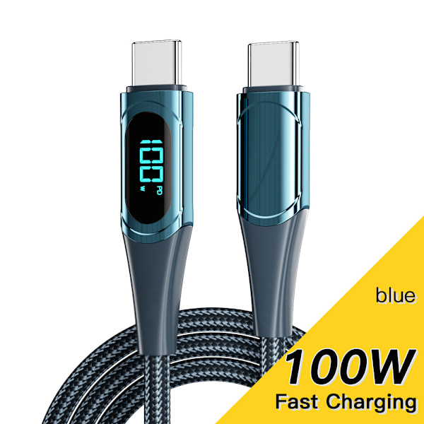 100W Digital Display USB-C Kabel - Flettet Blå 1M