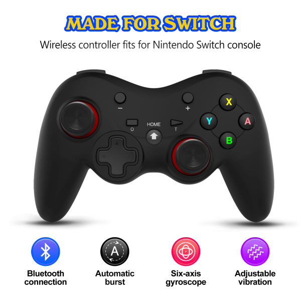 Bluetooth trådlös Gamepad Joystick Controller för Switch Lite Pro Svart