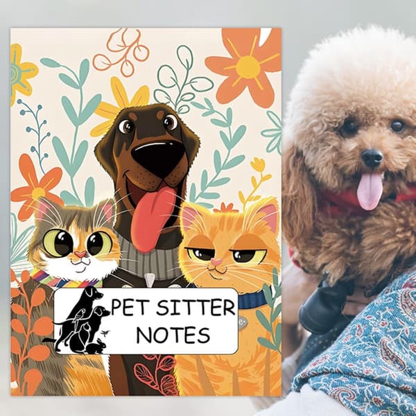 Bærbar Pet Sitter Notesbog: Dyreplejeguide til Hunde, Hvalpe & Katte – Perfekt til Organisation og Planlægning