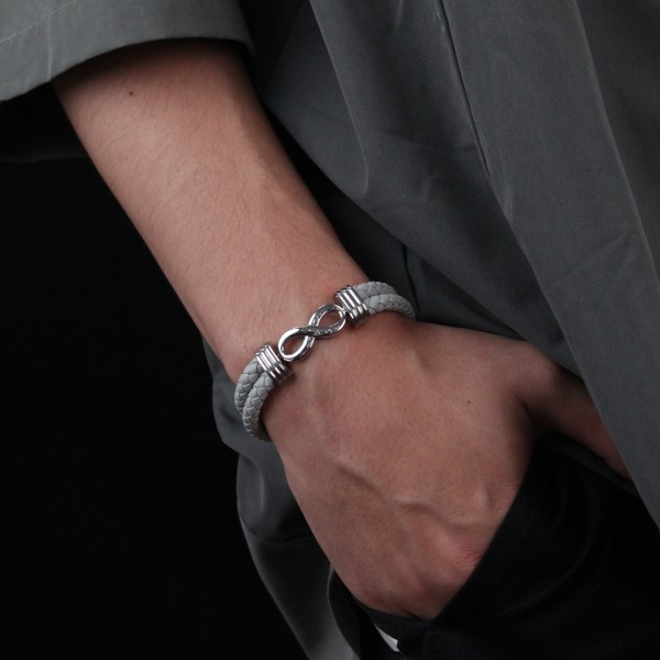 Vintage vævet læderarmbånd uendelig charme Grå