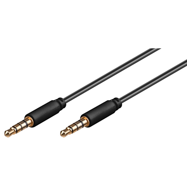 Ljudanslutningskabel AUX, 3,5 mm stereo 4-stift, smal, CU