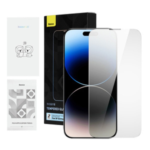 Privacy hærdet glas Baseus Iphone 14 Pro Max (2stk) med 2 rengøringssæt og støvtæt installationsværktøj