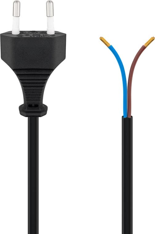 Kabel med euro-stik til montering, 1,5 m, sort