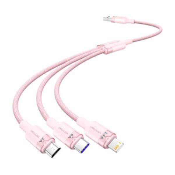 USB 2.0 A - 3-in-1 6A kaapeli Vention CTRPG 1.5M (vaaleanpunainen)