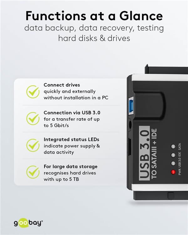 USB 3.0 hårddiskadapter för IDE och SATA