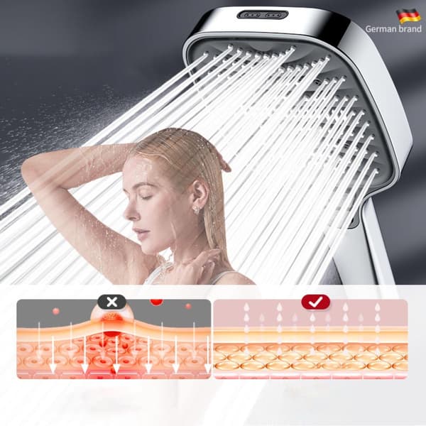 8-Mode High-Pressure Handheld Shower Head with Piano-Key One-Touch Switch, Anti-Clog Silicone Nozzles Silver Silver