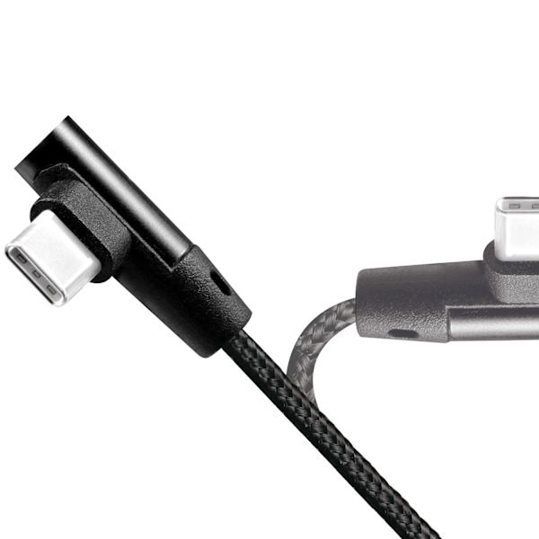 USB-A - USB-C -kaapeli, kulmapunottu, 15 W, 0,3 m, musta