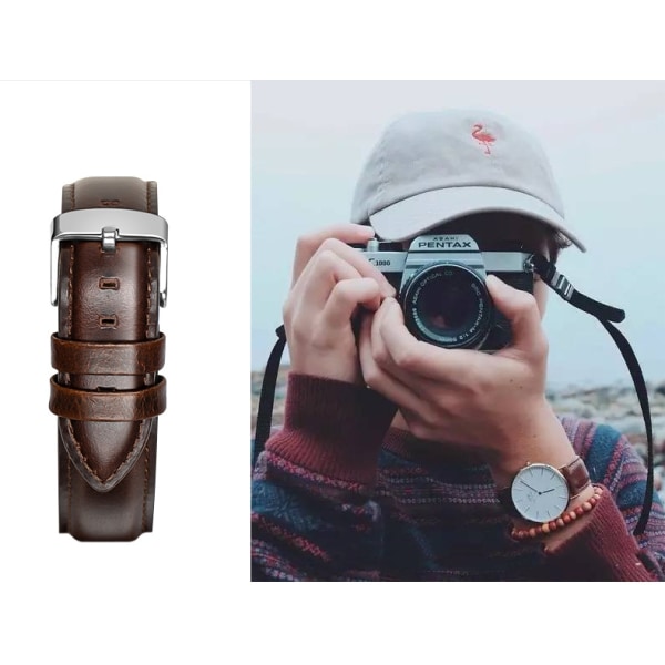 Klassiskt Klockarmband i Äkta Läder för DW-Klockor - 19 mm Mörkbrun