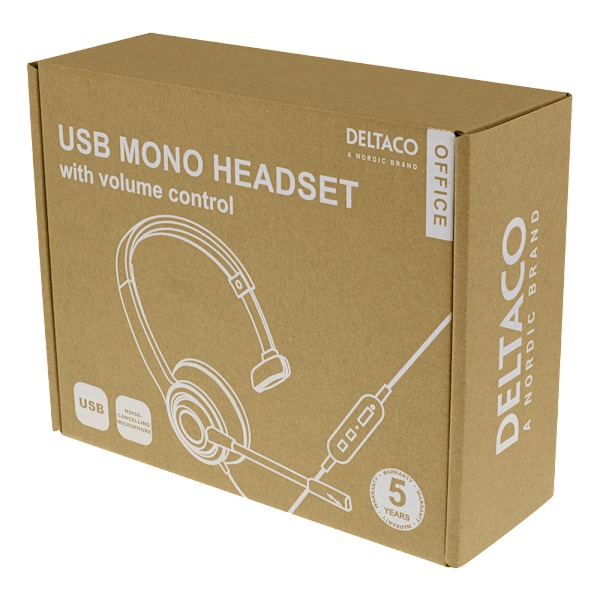 USB mono headset, volume control, noise reducing mic, black