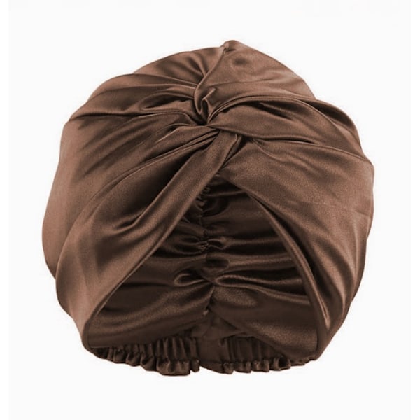 100% Mulberry Silk Sovehue til Kvinder, Dobbelt Lag Silke Nattesovehue kaffe