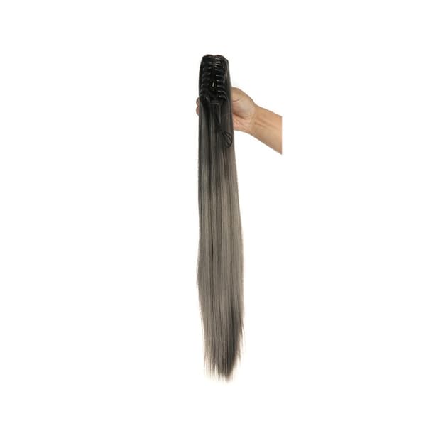 Silvergrå Lång Rak Hårförlängning med Klämma - Högtemperaturfiber, 60cm
