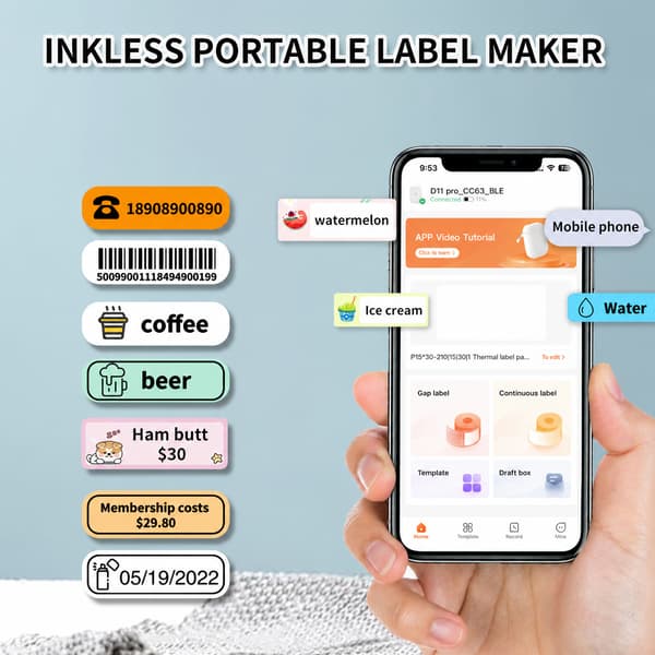 Bærbar Bluetooth-etiketprinter, 15 mm termisk udskrivning til Apple iOS og Android Pink Pink