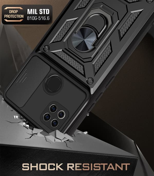 Magnetiskt armor kickstand-mobilskal med ring Black Redmi 9C/POCO C3/10A Black