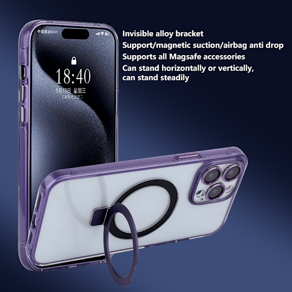 Iskunkestävä mobiilikotelo jalustalla iPhonelle iPhone 13 Pro max Hopea