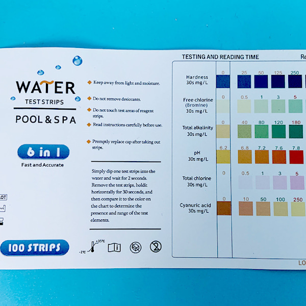 Remsa för Mätning av Vattenkvalitet i Pool - 100 delar
