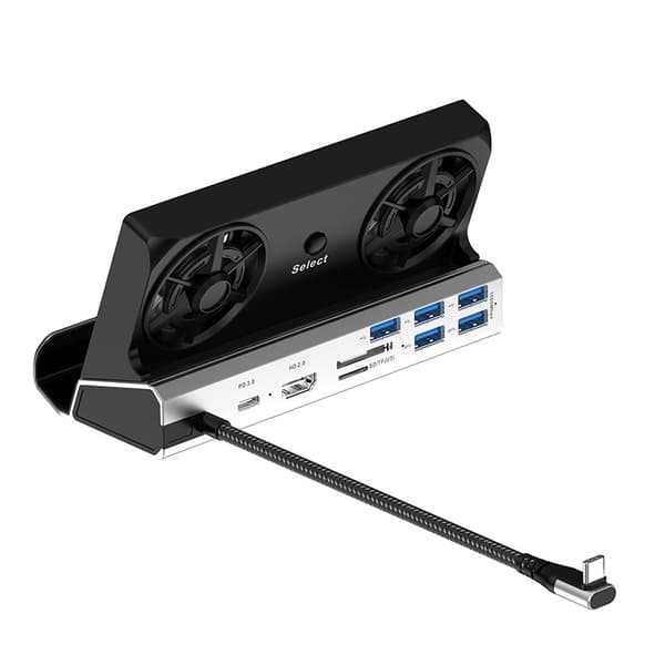 10-i-1 USB-C Dockingstation med Dobbelt Ventilator Køling, kompatibel med Steam Deck