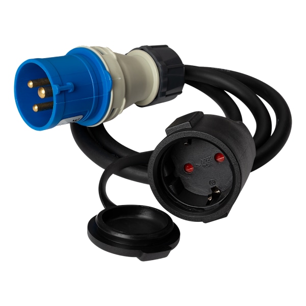 Earthed adapter cable, 1-phase CEE-Schuko IP44 230V 16A 1m