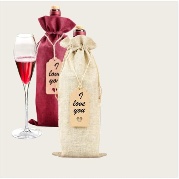 12-pack dragsko säckväv vinpåsar - Rustika vingåvor för 750 ml flaskor, för fester, bröllop eller hemförvaring Beige Beige