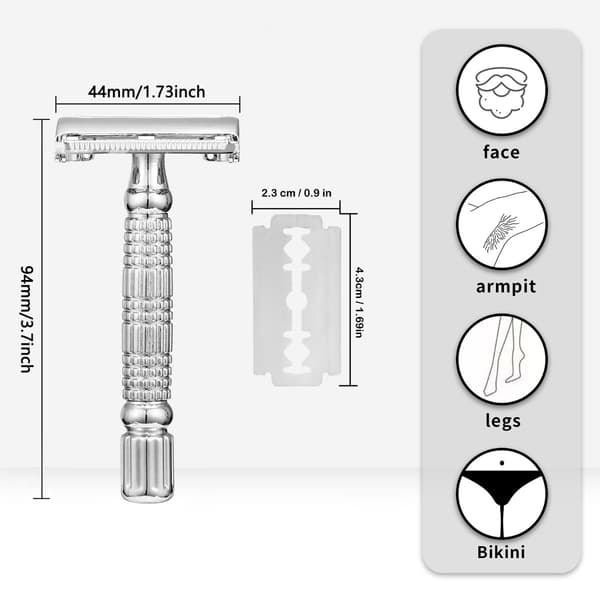 Butterfly Dobbeltsidet Barberkniv Sæt - Aluminium Legering & Rustfrit Stål til Vådbarbering Silver Silver