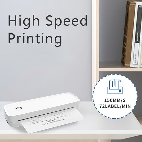 Mini Bærbar A4 Termisk Printer - 200DPI, Trådløs Bluetooth Forbindelse, Kompatibel med Windows, Mac, iOS og Android Black Black
