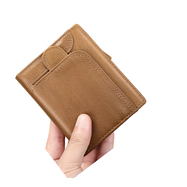 RFID-blokerende læderpung til mænd, slank bifold-pung med møntlomme Brun