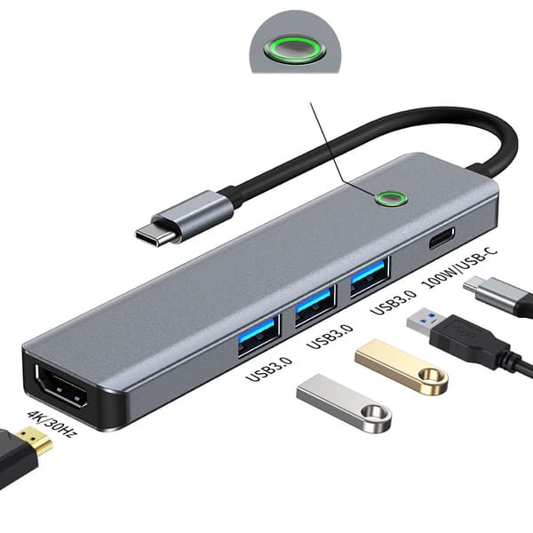 5-i-1 USB-C Hub: 4K30Hz + 3xUSB3.0 - Model 2319