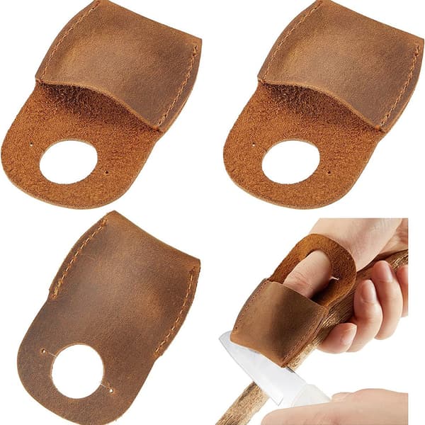 Artisan Carved Thumb First Layer Leather Finger Guard Brown Brown