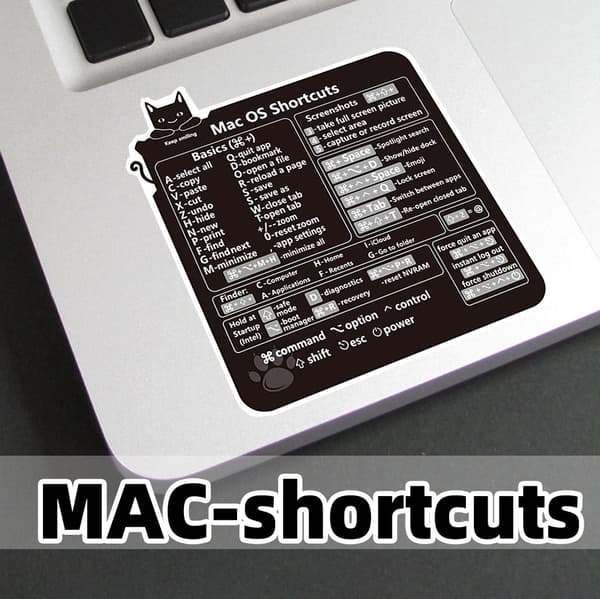 Tangentbordsdekal med Mac-genvägar Black Black