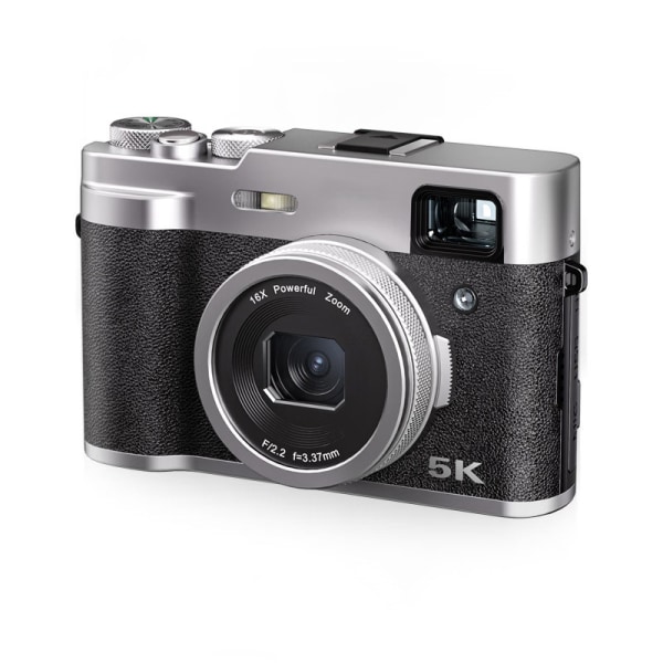 5K digitalkamera med främre och bakre kameror, sökare, autofokus Svart