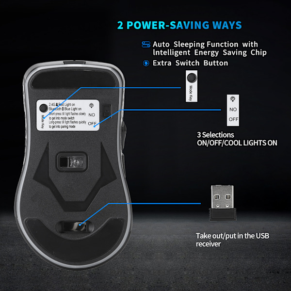 Dual Mode Bluetooth Trådløs Mus - Ergonomisk Design