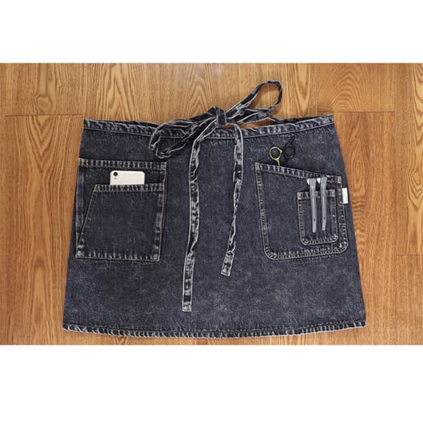 Denim halvt förkläde - kort midjeförkläde för baristor, bagare och konstnärer, fläckresistent och lättskött Black Black