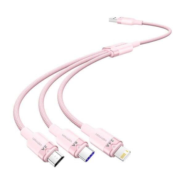 USB 2.0 A - 3-in-1 6A kaapeli Vention CTRPG 1.5M (vaaleanpunainen)