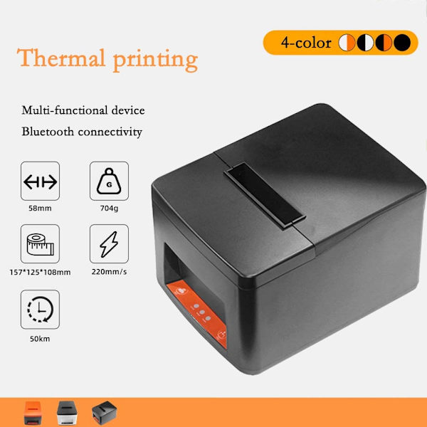 58mm Automatisk Papirskæring Termisk Kvitteringsprinter - USB + Bluetooth Forbindelse Black Black