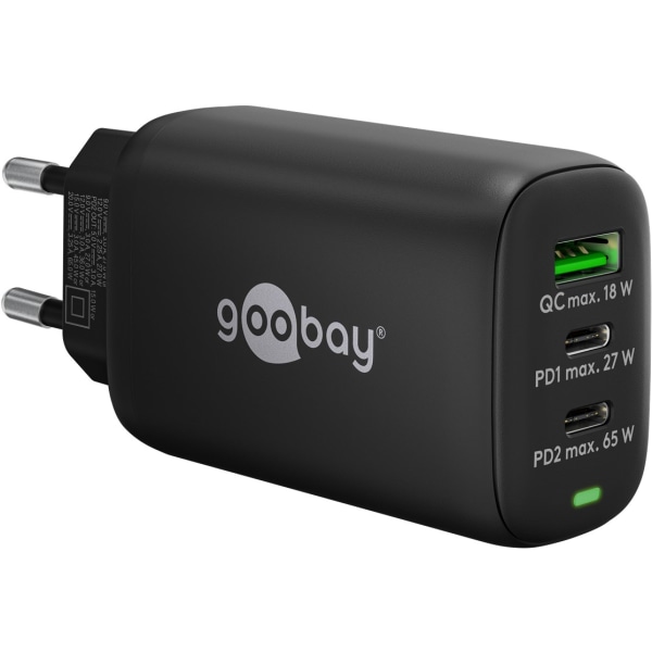 USB-C™ PD GaN multiport snabbladdare (65 W) svart