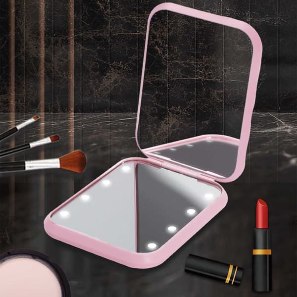Bærbart LED Makeupspejl med 3x Forstørrelse og Ringlys, Kompatibelt med Smartphones og Tablets Pink Pink