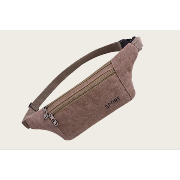 Midjeväska i canvas med ficka - Fannypack för utomhussporter kaffe