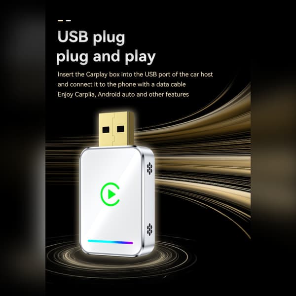 Smart Carplay & Android Auto Trådlös Adapter Box - Metall & Glas Design, för Bekväm Bilanslutning Silver+White Silver+White