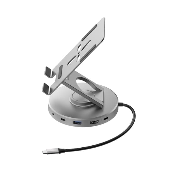 10-i-1 USB-C Hub med 360° Roterbart Telefonstativ - Dockingstation i Aluminiumlegering