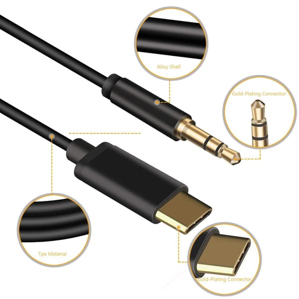 Type-C til 3.5mm lydkabel - Tilslut dine hovedtelefoner og bilstereo 2m 2m