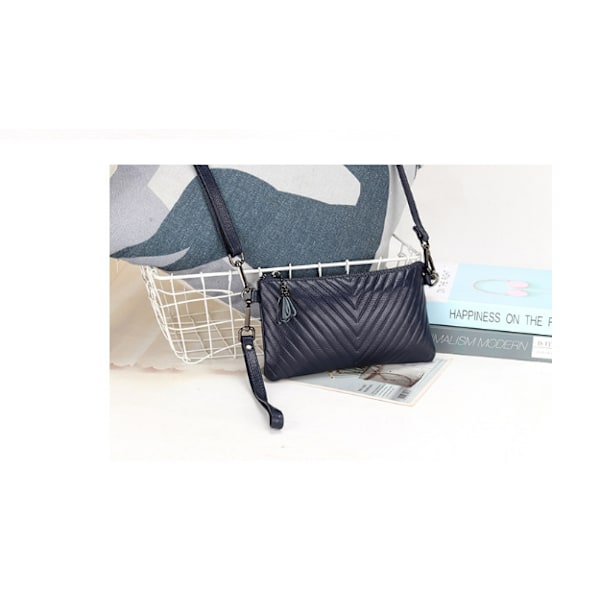 Kvinnors clutchväska i äkta läder, kompakt crossbody-väska Blå