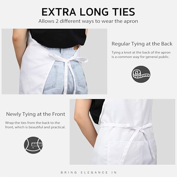 Justerbart vattentätt förkläde i polyester för kök och restaurang - 2-pack White White