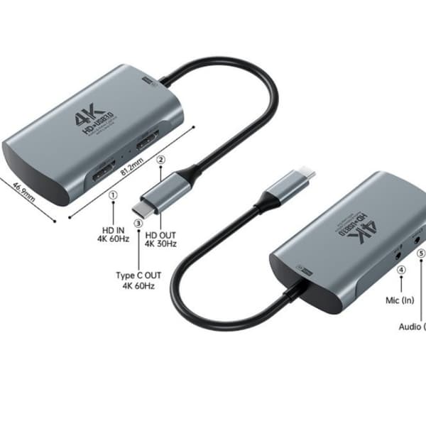 4K HDMI - USB-C -tallennuslaite 3,5 mm mikrofonitulolla ja viiveettömällä 4K loop-outilla