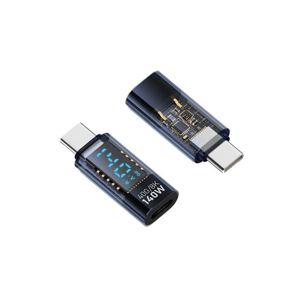 140W USB-C Hun til USB-C Han Adapter med Digital Display - Gennemsigtig Blå (2 stk)