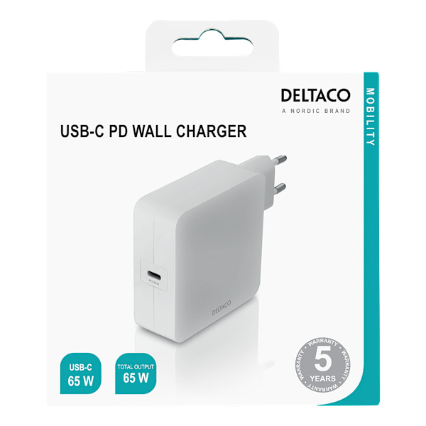 USB-C PD wall charger, 65 W, white