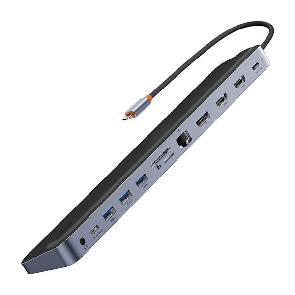 Hub 12w1 Baseus EliteJoy Gen2 -sarjan USB-C do 2xHDMI+ 3xUSB 3.0+ PD+ DP+ SD/TF+ RJ45+Type-C+ 3,5 mm (tummanharmaa)