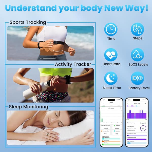 SR08 Smart Ring: Sundheds- og fitnesstracker med LED-display, kompatibel med Android og iOS Gold 10 Gold 10