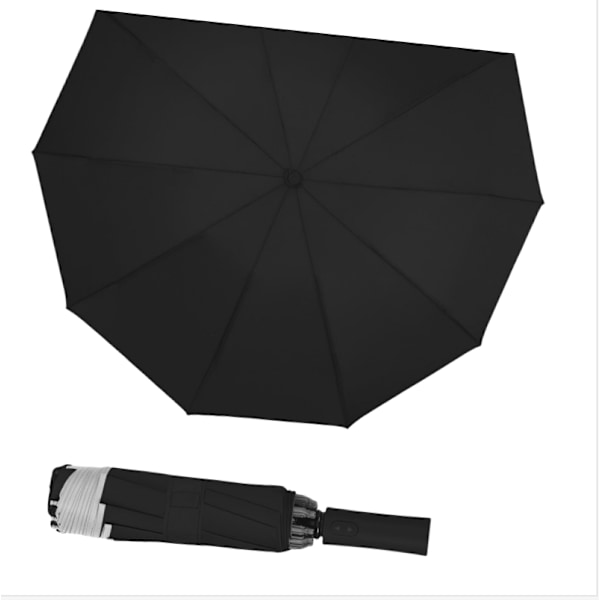 Reflekterende stribe, foldbar paraply til regn eller solskin Sort