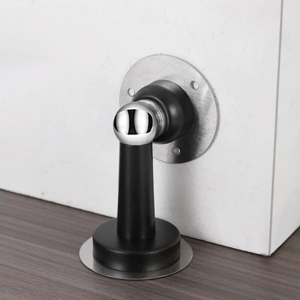 Magnetisk dørstopper i rustfrit stål uden boring med 3M-klæbemiddel - Sikker og lydløs Black Black